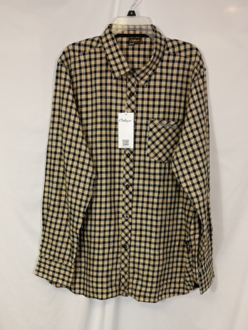 NWT AGCO Challenger Black And Yellow Plaid Long Sleeve Button Down Size XXL